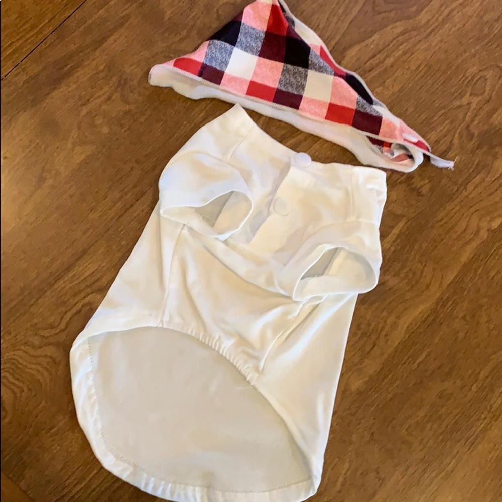 White button dog shirt size medium and bandana!